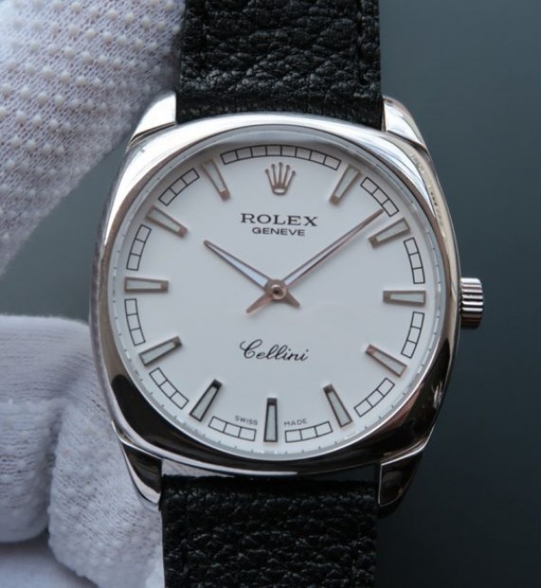 Rolex Cellini Danaos 4243 SS White Dial Black Leather Strap A2824