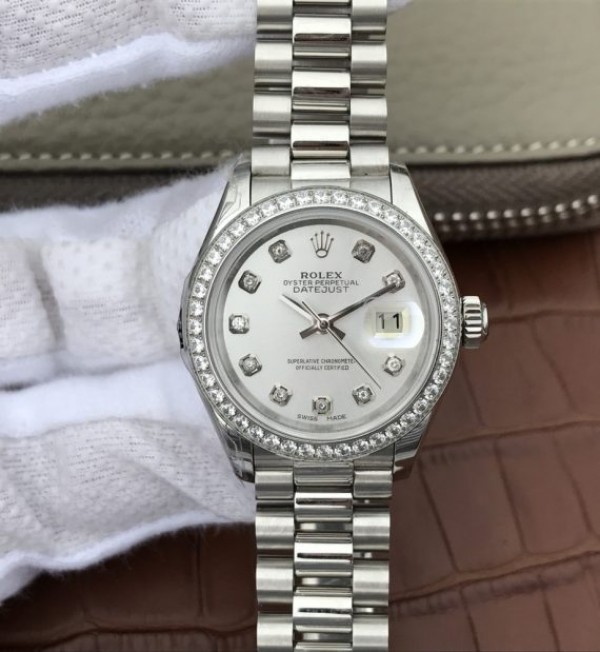 Rolex DateJust 28mm Diamonds Bezel White Dial Diamonds Markers SS Bracelet A2236