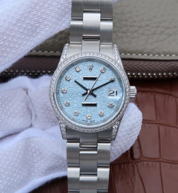 Rolex DateJust 31mm Diamonds Bezel/Markers Blue Textured Dial A2235