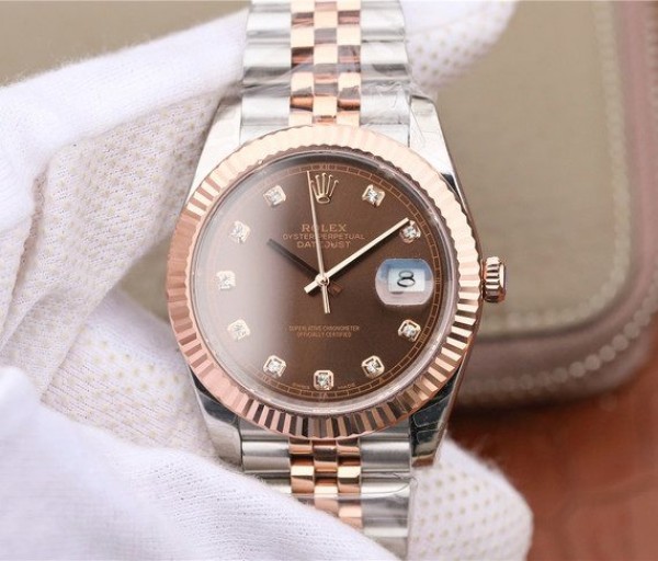 Rolex DateJust 41mm 126331 RG Wrapped Brown Dial Diamonds Markers Bracelet A3235