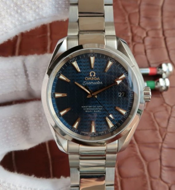 Omega Aqua Terra 150M Blue Wave Textured Dial SS Bracelet A8500