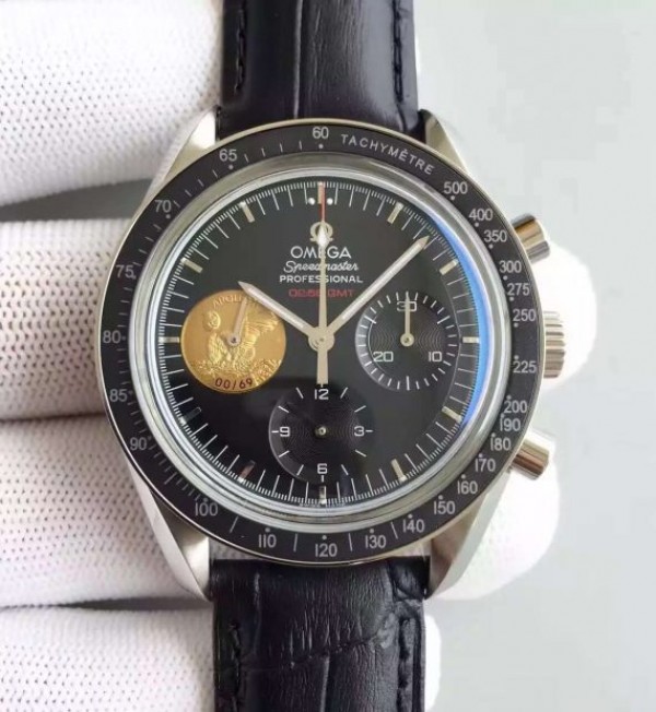 Omega Speedmaster Apollo 11 40th anniversary Black Dial Leather Manual Winding