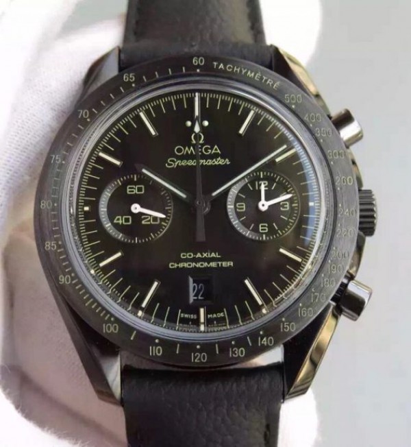 Omega Speedmaster Moonwatch Co-Axial Chronograph Pitch Black Leather A9300