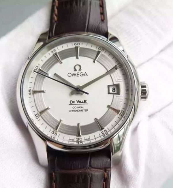 Omega V6F De Ville Hour Vision Co-Axial 41mm SS White Dial Brown Leather Strap A8500