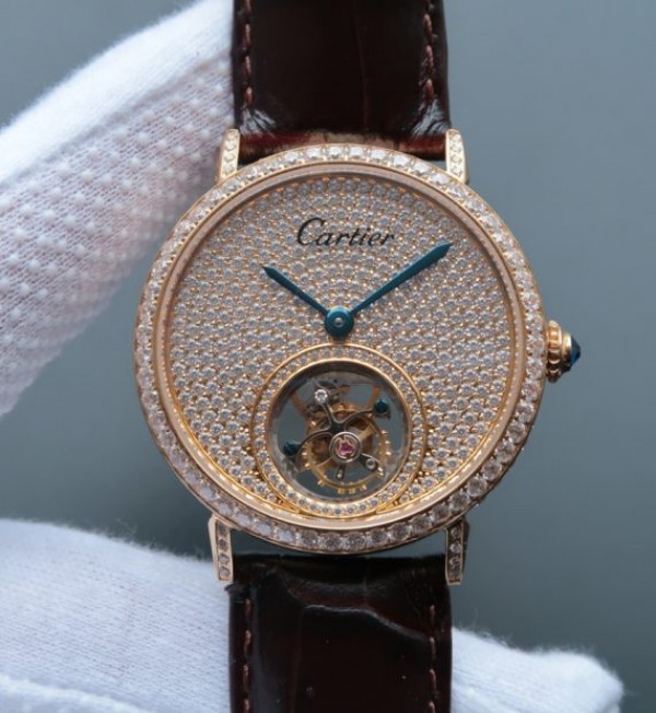 Cartier Cartier Tourbillon YG Diamonds Dial&Bezel Leather Strap