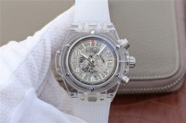 Hublot Big Bang Unico Sapphire Plastic Case Skeleton Dial White Rubber Strap Jap Quartz