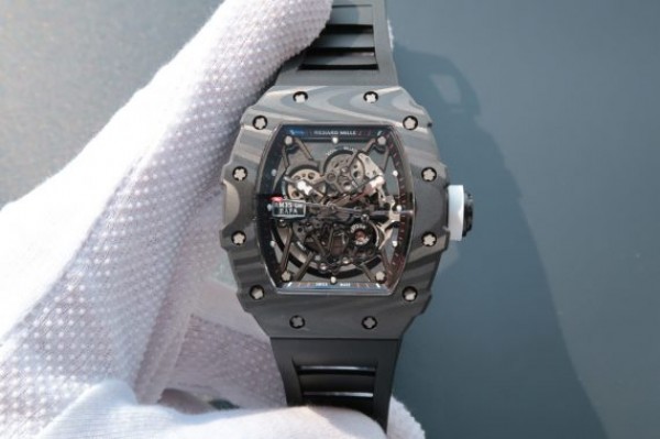 Richard Mille RM035 Rafael Nadal Forge Carbon Titanium Case KVF Skeleton Dial White Rubber Strap MIYOTA8215