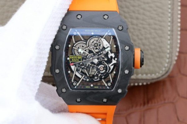 Richard Mille RM035-02 Rafael Nadal FC Titanium Case KVF Skeleton Dial Orange Rubber Strap MIYOTA8215