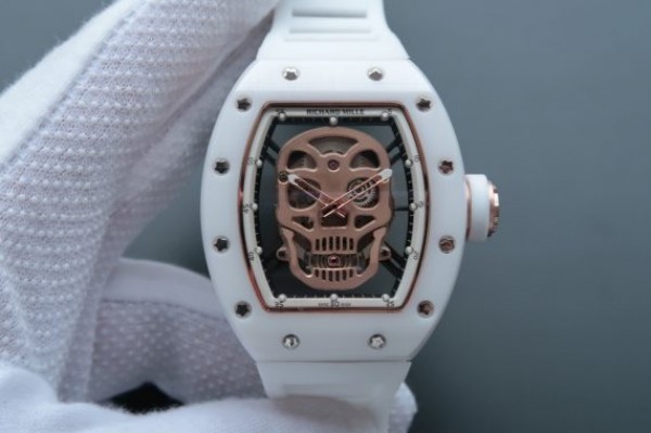 Richard Mille RM052 White Ceramic Gold Skull Dial White Rubber Strap MIYOTA8215