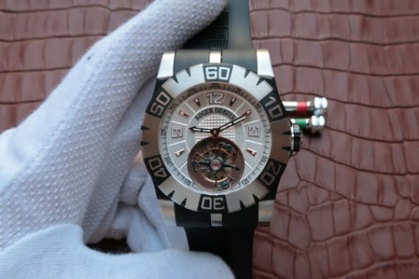 Roger Dubuis Tourbillion SS White Dial Black Rubber Strap