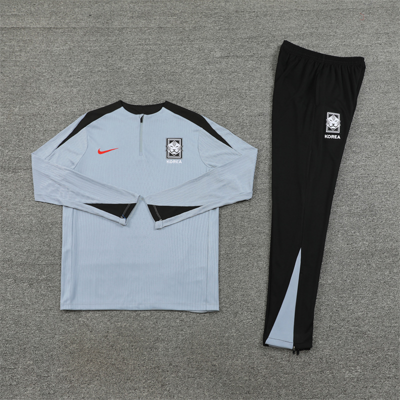 24-25 South Korea Light Gray with Black Half Zipper Training Tracksuit - view 4