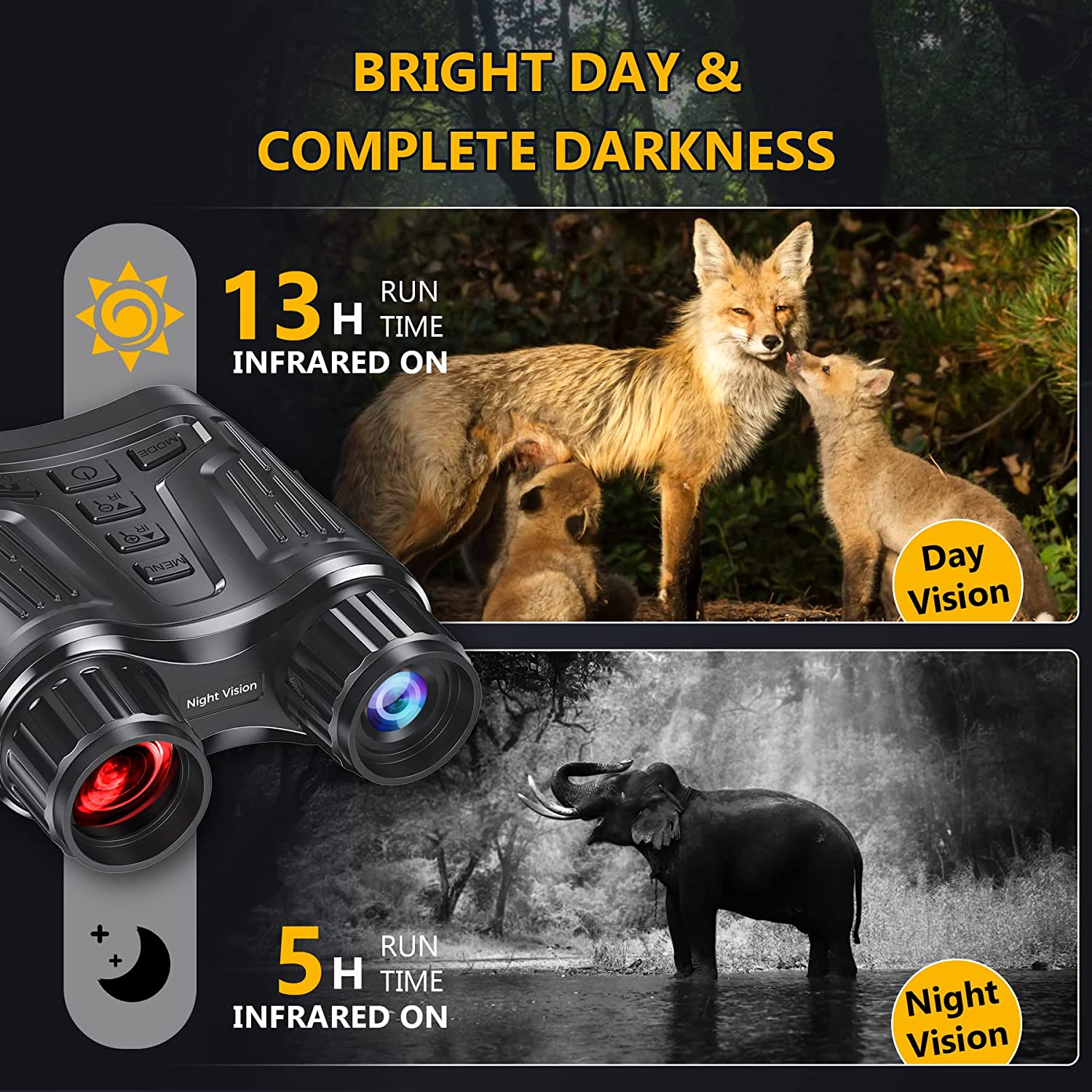Rechargeable NightVision Telescope 4K UHD Infrared Telescope Camera Binocular Telescope 8X Zoom 300M for Hunting Camping Boating