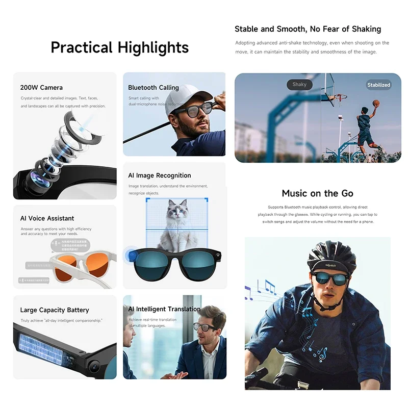 Discover the Revolutionary Features of New Smart Glasses Men 8MP Camera WiFi Bluetooth Touch Control IP65 Waterproof AI Translation Noise Cancelling AI Glasses Women