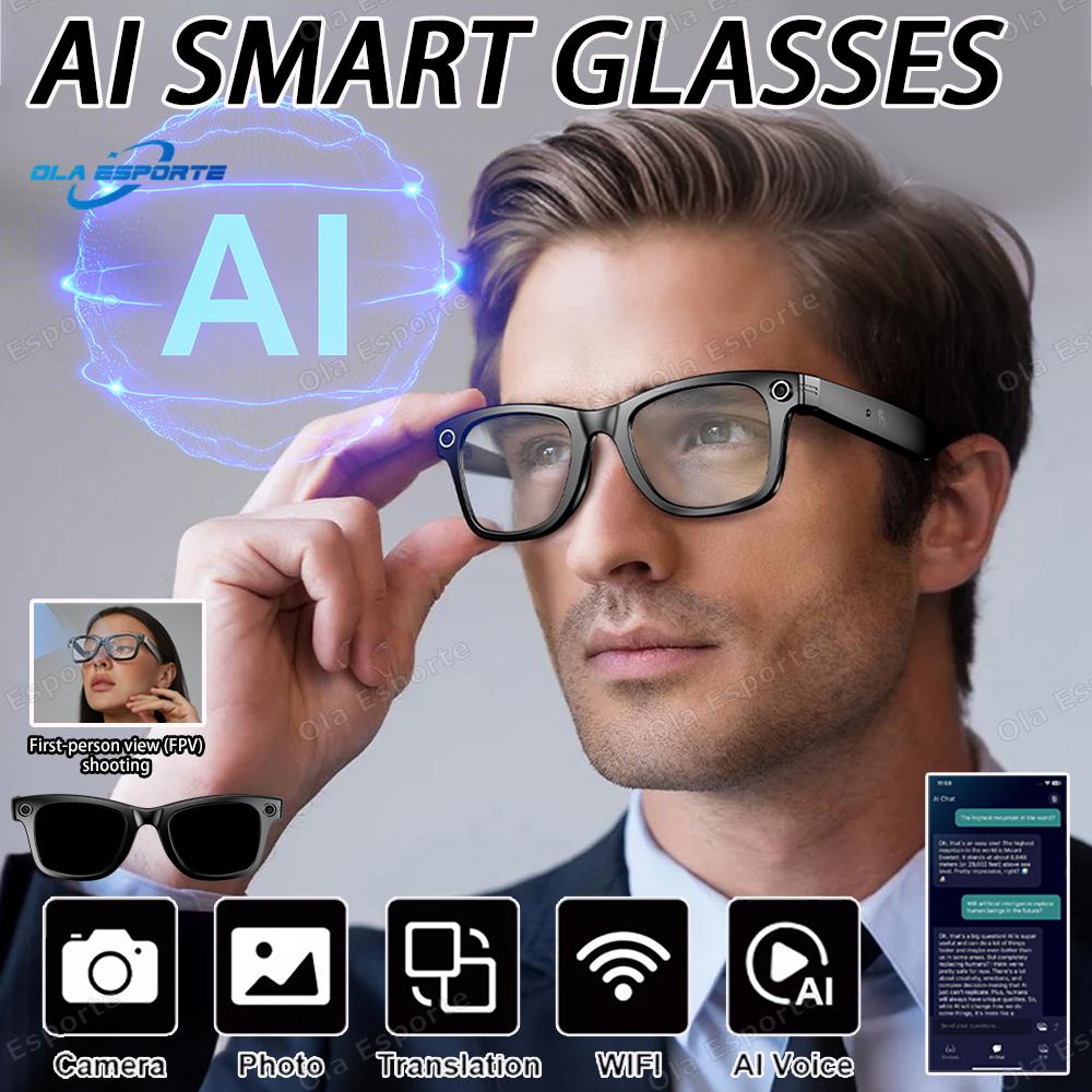 New Smart Glasses Recording Videos AI Photo Recognition Answer Translation Bluetooth Call glasses Outdoor Sports Sunglasses Men Wearable Local Magnetic Bk-Wh - Image 2
