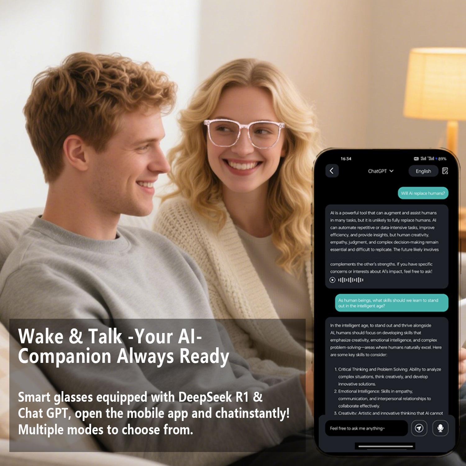 Smart AI translation audio glasses, real-time app translation in over 160 languages, light-sensitive color-changing lenses Wearable White - Image 5