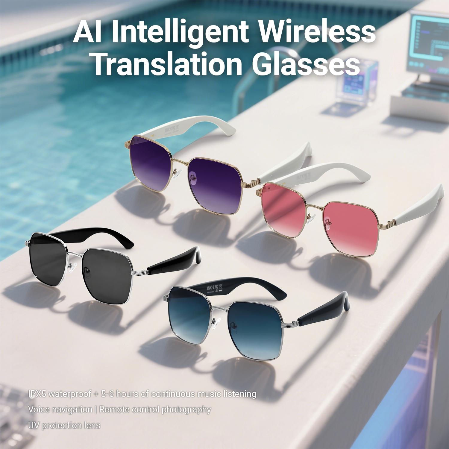 GY200 Smart Glasses 100+ Online Language AI Automatic Dialogue Translation Bluetooth Glasses With Speaker Sports UV Protection Magnetic Water Proof Wireless Android Device Remote Wearable Chargeable Pink