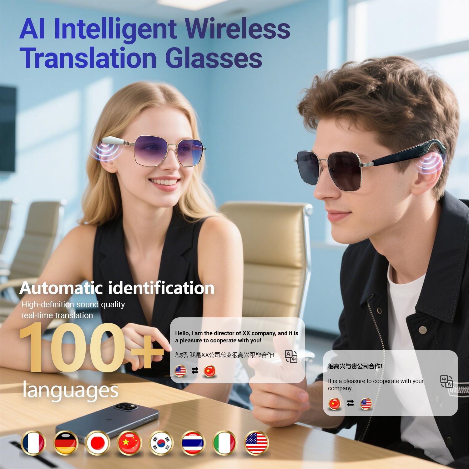 GY200 Smart Glasses 100+ Online Language AI Automatic Dialogue Translation Bluetooth Glasses With Speaker Sports UV Protection