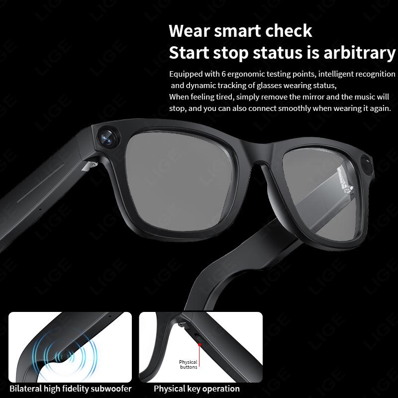 LIGE New 800W Pixels Camera AI smart glasses 32GB Memory 1080P Video Shoot Wireless Transmission AI Translation Smart Sunglasses Silicon Magnetic - Image 4