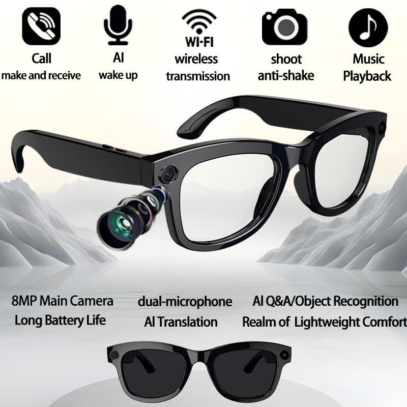 2025 New AI Translation Smart Glasses UV Protective Lenses Bluetooth Call Voice Assistant HD Camera Vedio Music Smart Glasses