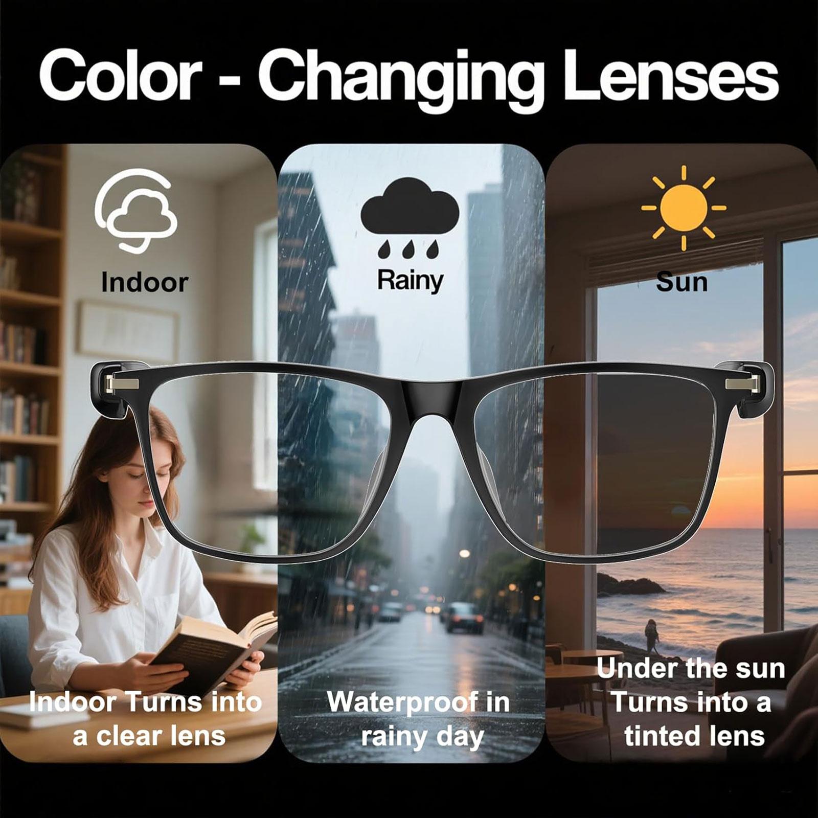 AI smart translation glasses, supporting real-time app translation in 164 languages, photochromic lenses, and flat gray lenses. Wearable Black