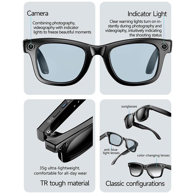 Smart AI Translation Smart Glasses Take Photos Recognizing Objects 4K Camera Bluetooth Music Call Intelligent Recording Glasses - Image 3