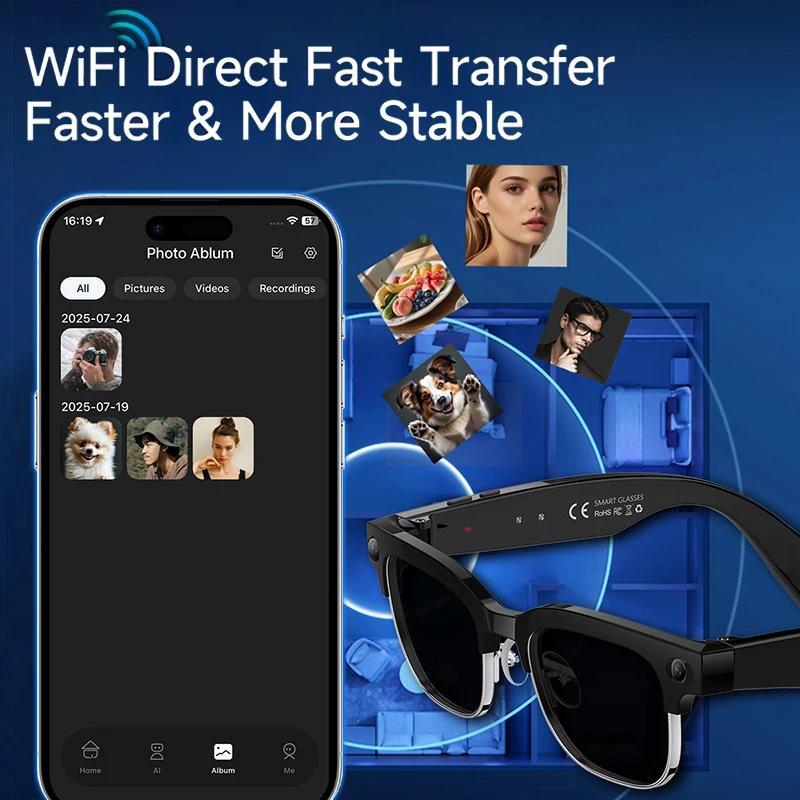 New 4K Glasses AI Smart Glasses with 8MP Camera Video Recording Translation Smart Sunglasses Bluetooth Call Music Play Men Women