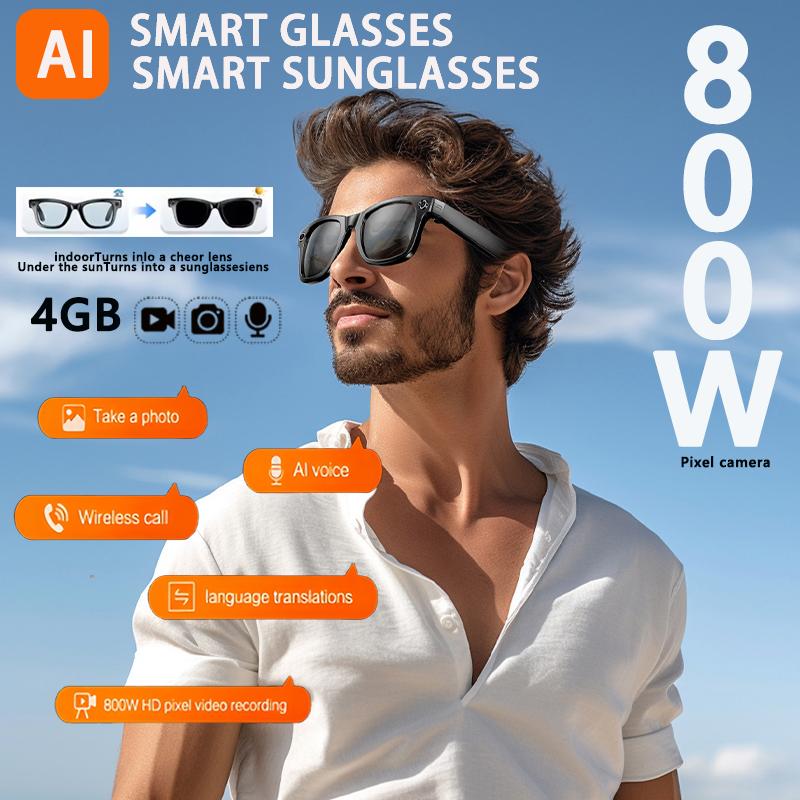 4K Ultra HD AI Glasses Men Chat IP65 Waterproof Voice Assistant AI Transmission 800W Camera Bluetooth Call Smart SunglassesWomen