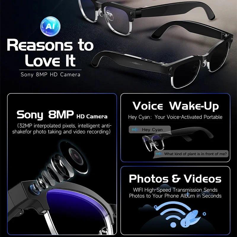2025 New Upgrade Smart Glasses With Camera Video Recording AI Photo Recognition Bluetooth Call Translation Voice Sunglasses Man