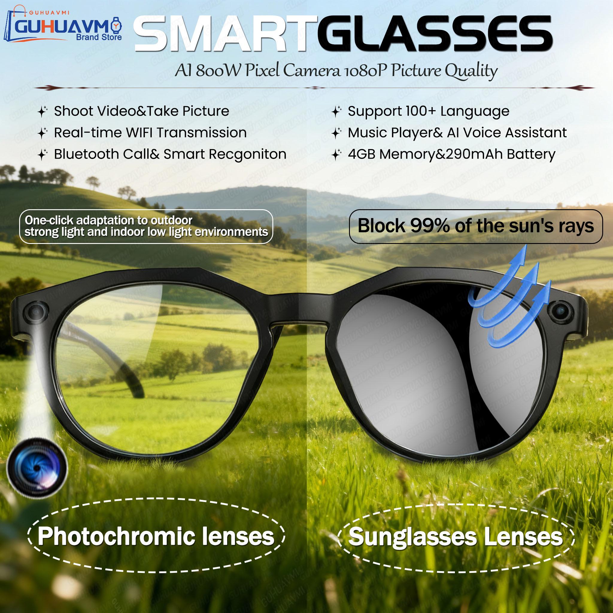 Photochromic Glasses, New for 2026, For Men, 800K Camera for 1080P Image Quality, WIFI Delivery, AI Translation, Suitable for Studying and Meetings, Smart Glasses vs Competitors: Which One Should You Choose?