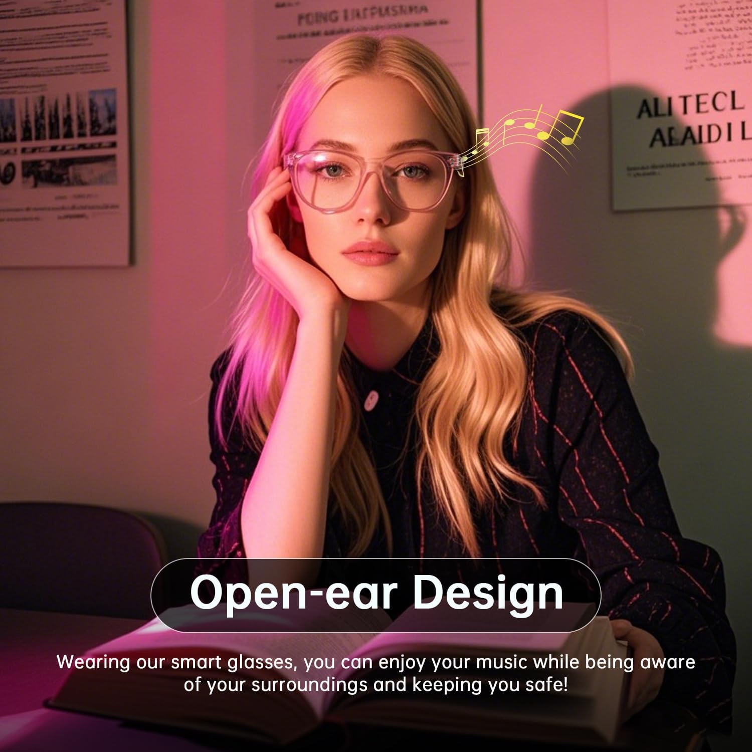 Smart glasses, suitable for men and women, blue light-blocking lenses that turn tinted, Bluetooth 5.3, audio, intelligent touch system, HD voice calls, Hi-Fi sound quality