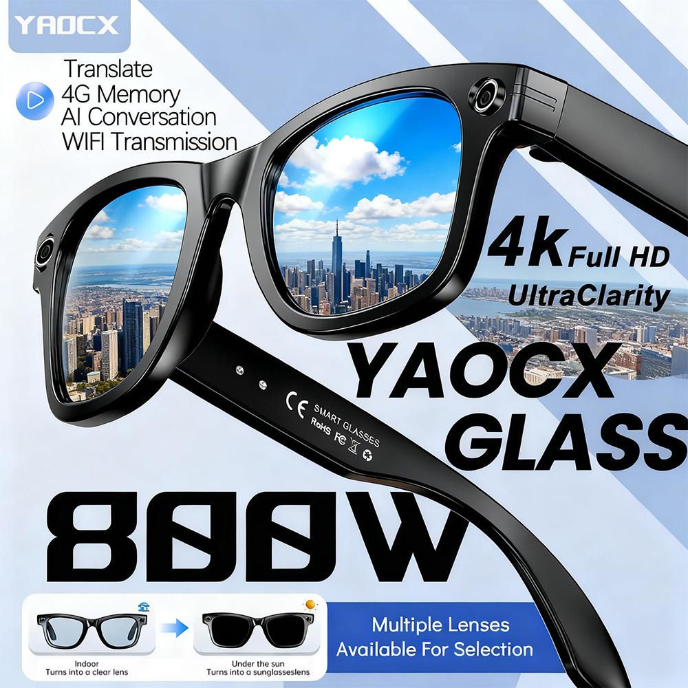 2026 AI Color-Changing Smart Glasses 800W Camera Men Translation Glasses Waterproof Call Photo Video Recording Smart Sunglasses