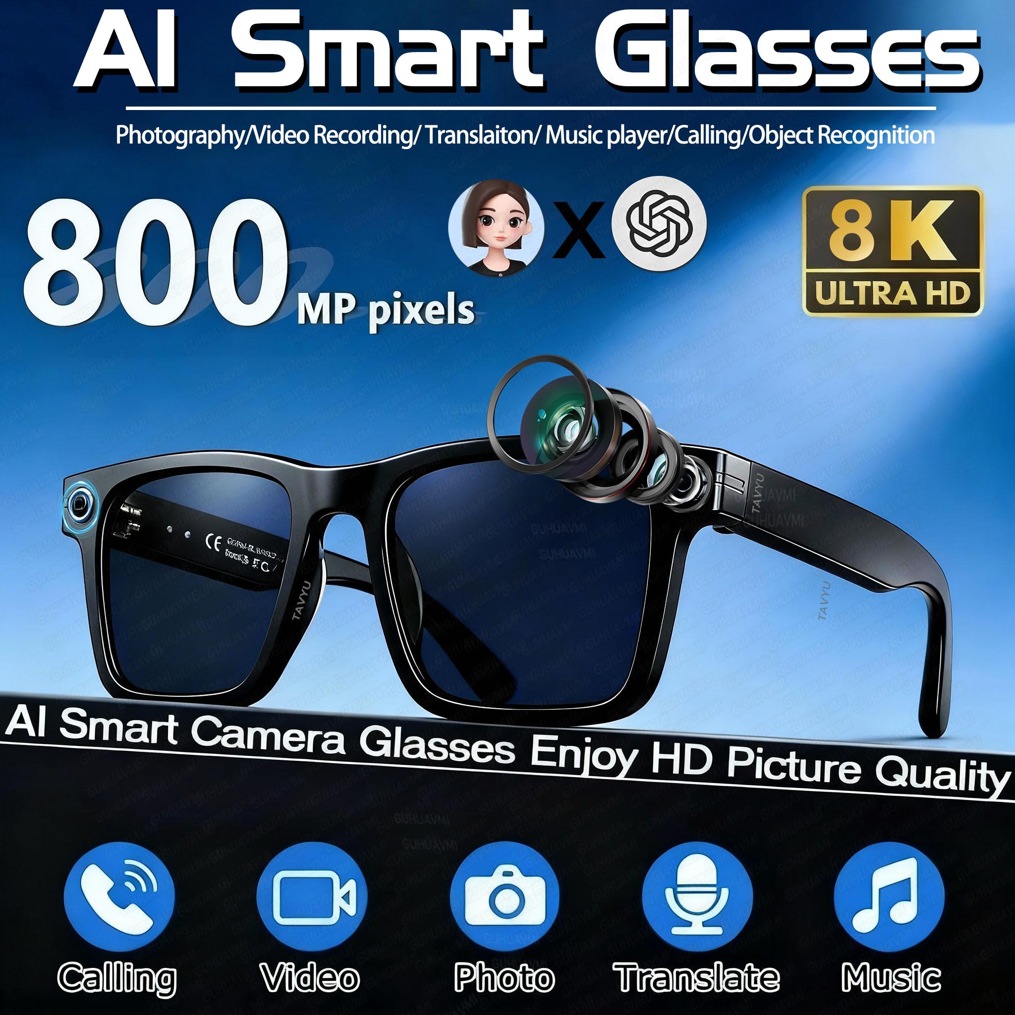 Smart AI Bluetooth Glasses, Fashionable, 800MP Picxel, Bluetooth Calling, Music Playback, Suitable for Men and Women, WIFI Compatible, Smart Sunglasses, Camera Control, Launched in 2026