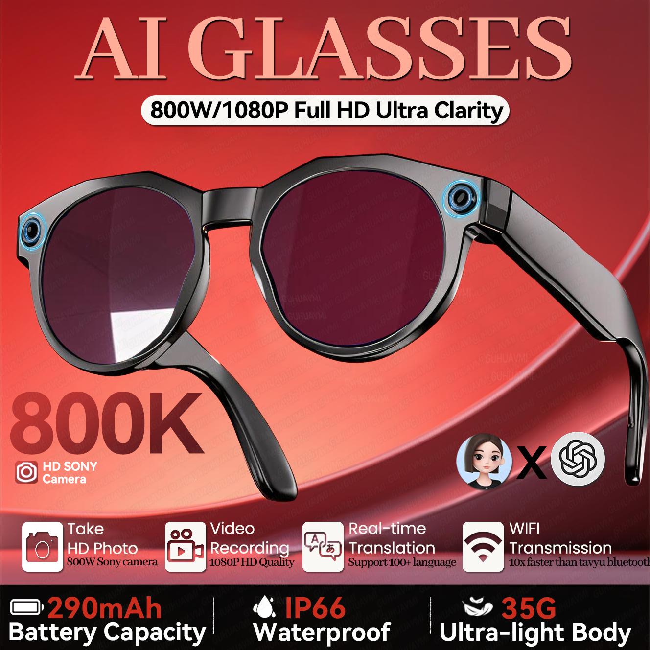 AI Smart Glasses, 8K HD, 800MP Camera, Bluetooth Calling, ChatGPT Video Recording 290mAh, Voice Assistant Control, Sunglasses, For Men, New in 2026