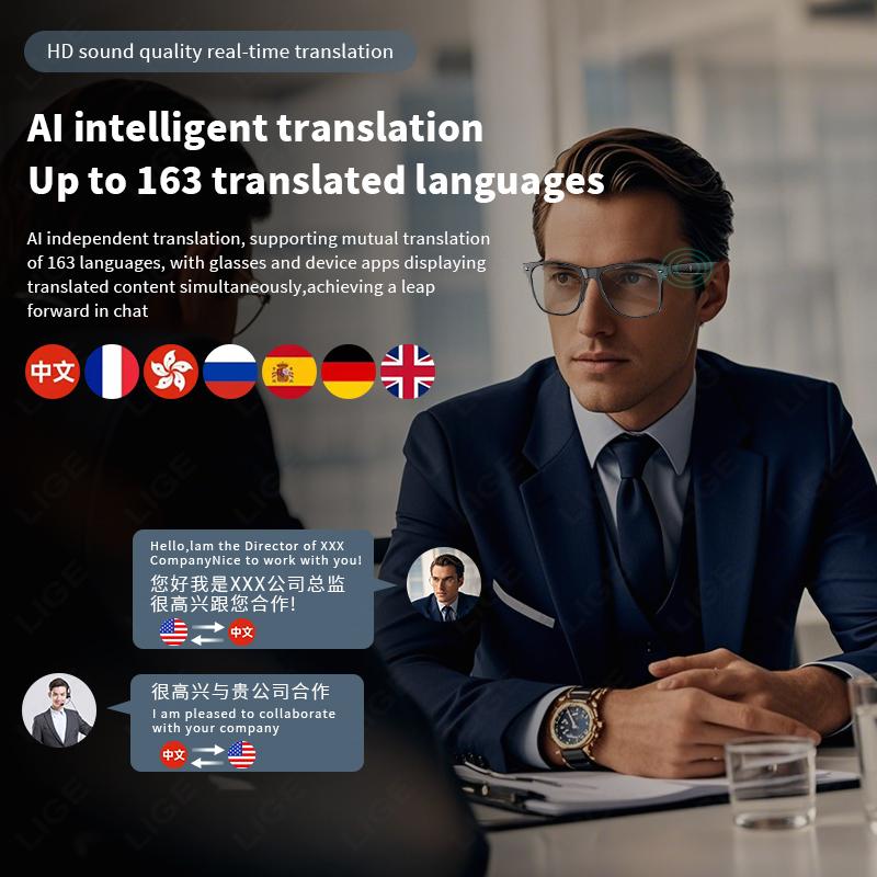 New Version Smart AI Translation Glasses, Bluetooth Smart Glasses, For Men and Women, Automatic Dialogue Translation, Bluetooth Sunglasses, Available in 163 Languages