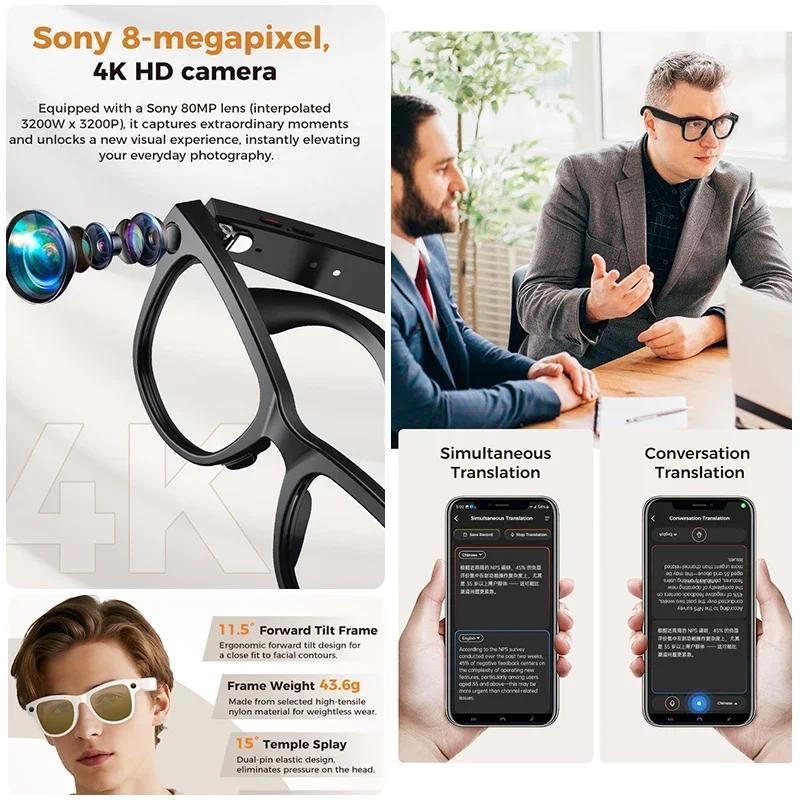 2026 AI Smart Glasses 4K HD Video 800MP Camera WiFi Transfer 32GB Chat GPT Voice Assistant BT Call with 3600mAh Charging Case