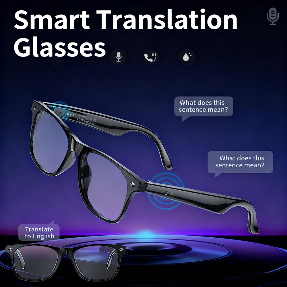 LIGE New Smart Glasses AI Intelligent Real-time Translation Bluetooth Sunglasses Outdoor Sport Earphone Calling Music Eyeglasses