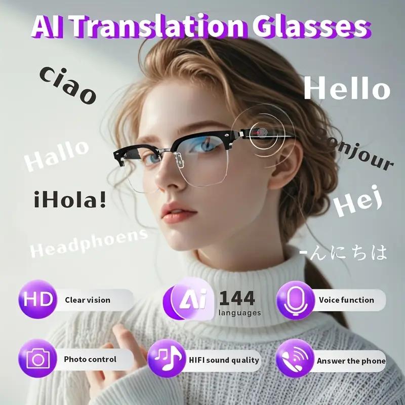 Smart Glasses, SENBONO, Real-Time AI Smart Translation, Sunglasses, Suitable for Outdoor Sports, With Earphones, Music and Calling Glasses