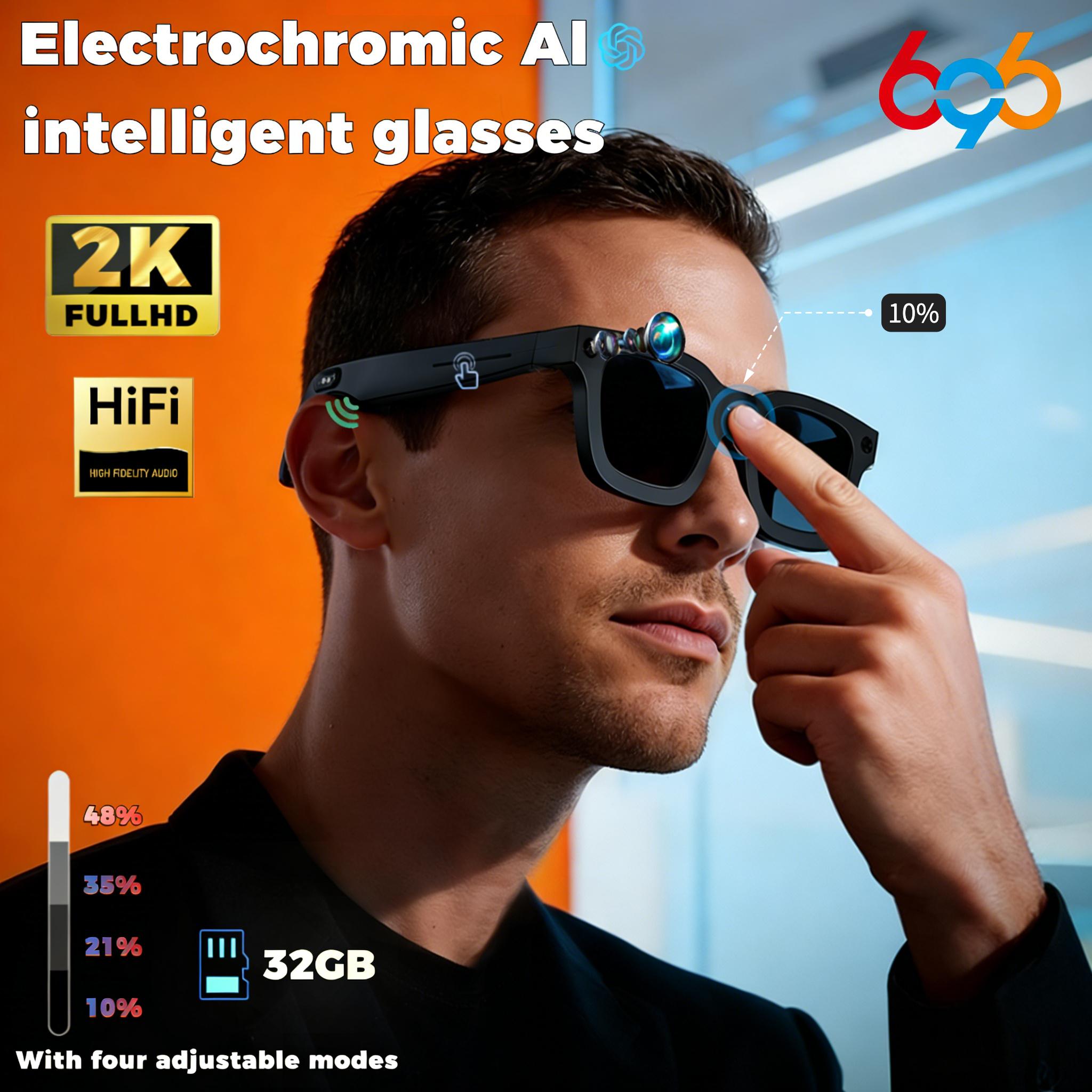 Smart Glasses, AI Technology, Color Changing, Real-Time Translation, 800W Camera, Bluetooth Calling, Sunglasses, Suitable for Men and Women, Video Player and Music, Games