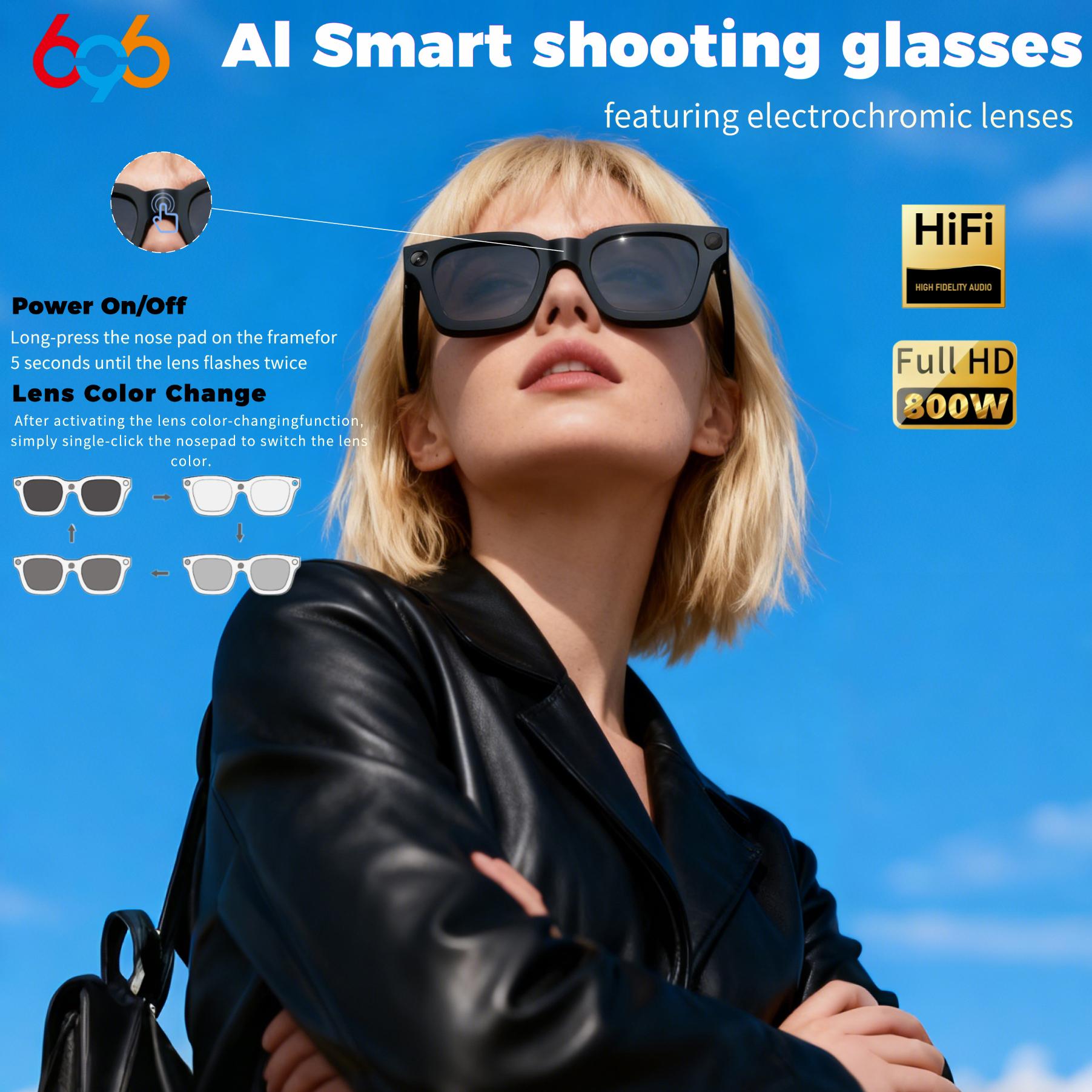 Electrochromic Touch AI Smart Glasses Photo Video Identification Recording Bluetooth Call Eyewear Music Multifunction Sunglasses