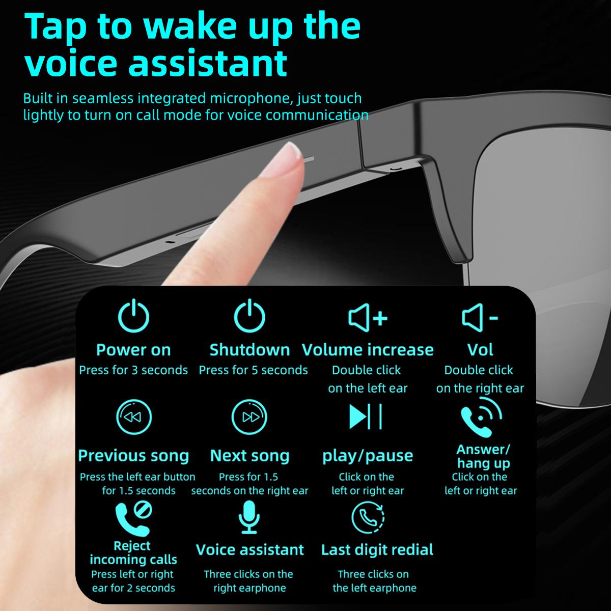 2025 Fashionable Smart Glasses Bluetooth Headphones Wireless Music Control Call Earphones for Men Women Outdoor Christmas Gifts