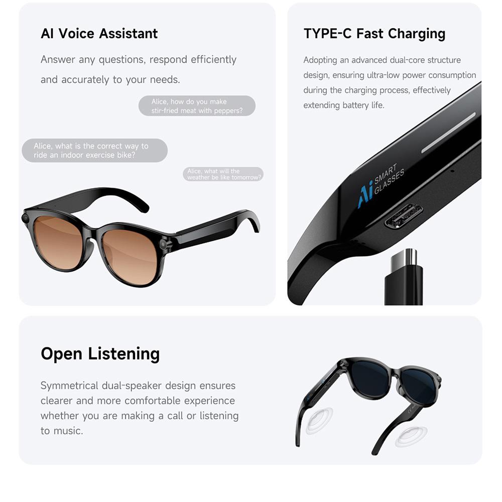 Smart glasses, AI, real-time translation, Bluetooth calling, sunglasses, dual camera, photography, voice recording, video, MP3 player, multifunctional, suitable for men