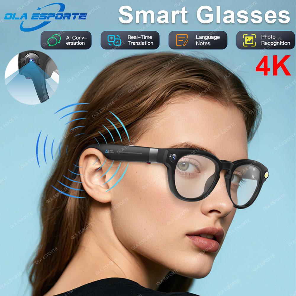 4K AI Smart Glasses Multifunctional Camera Bluetooth Call Voice Assistant Music Player Translate HD Glasses Earphone for Men New