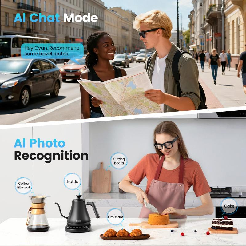 AI Smart Glasses 800W HD Bluetooth Camera 1080P Video Recording Sunglasses Real-Time Translation for Android iOS