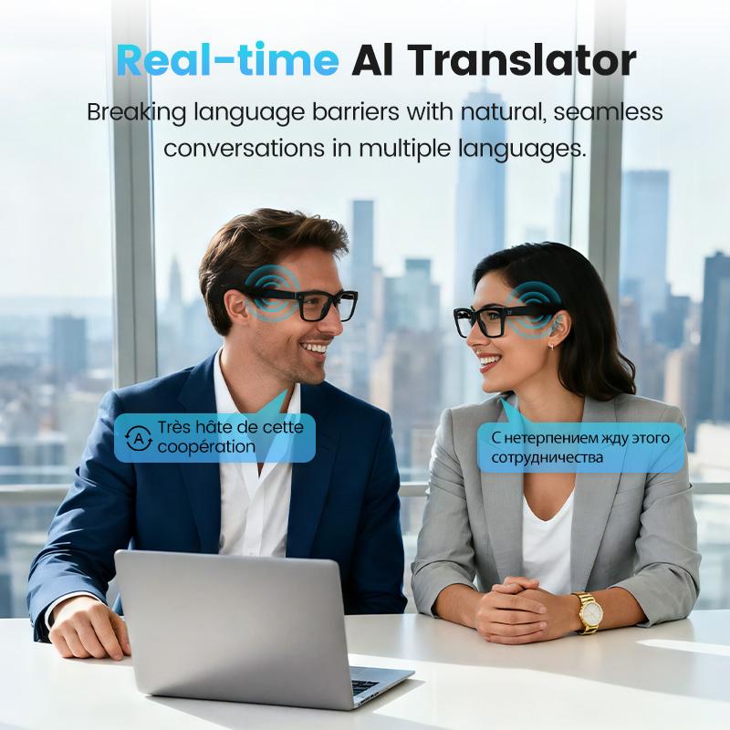 AI Smart Glasses 800W HD Bluetooth Camera 1080P Video Recording Sunglasses Real-Time Translation for Android iOS