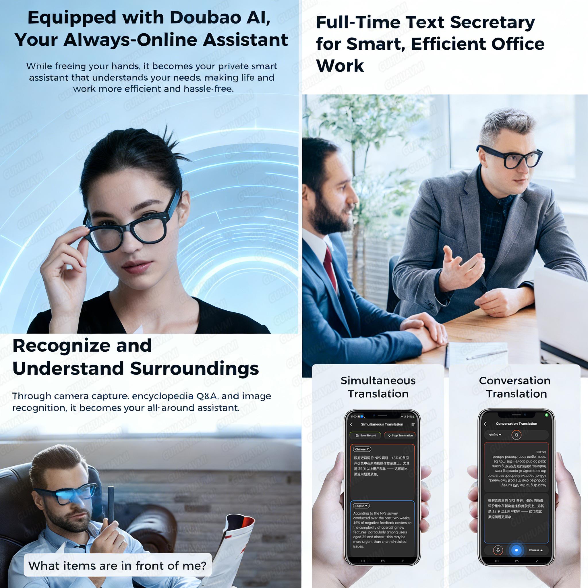 2026 New 800W Camera 3600mAh Portable Charger Smart Glasses 100+language Translation Bluetooth Call Music Player AI Chat Glasses