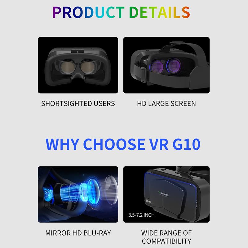 Original G10 IMAX Giant Screen VR Glasses 3D Virtual Reality Box Google Cardboard Helmet for 4.7-7" Smartphone Matching Joystick