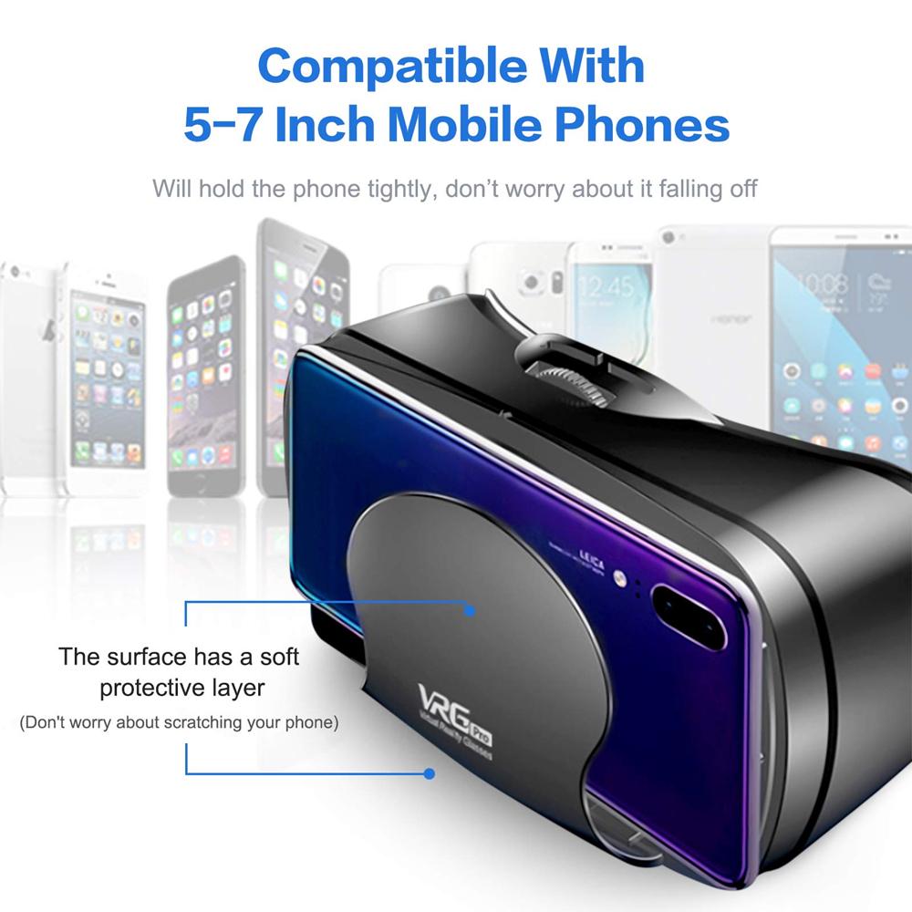 VR Headset Box, 3D Virtual Reality Helmet with Remote Control, Smart VR Glasses, Compatible with 5-7 inch Mobile Phones